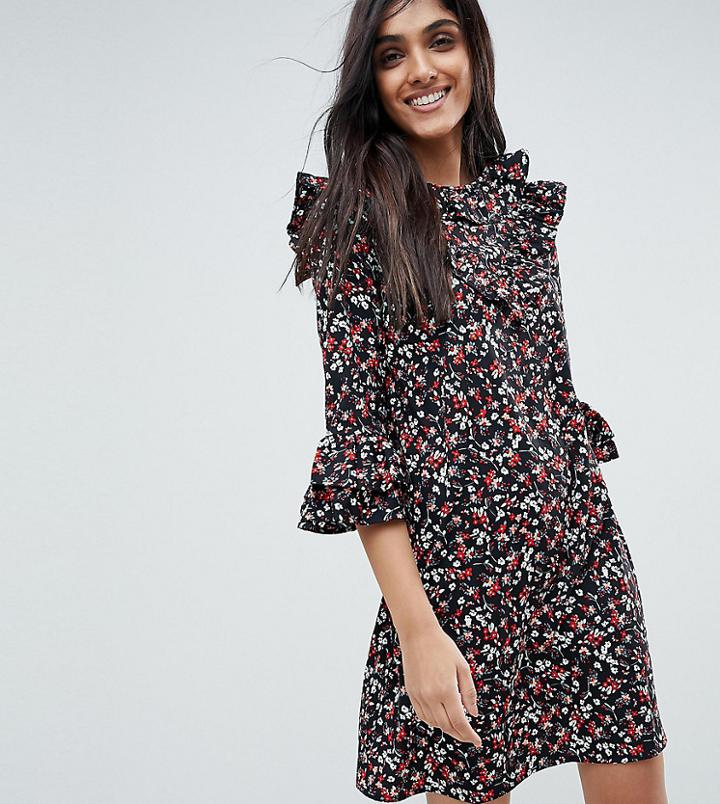 Influence Tall Frill Sleeve Floral Shift Dress - Multi