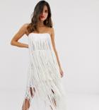 Asos Design Tiered Midi Dress In Fringe Sequin - White