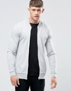 Asos Muscle Fit Jersey Bomber Jacket With White Zips - Gray Marl