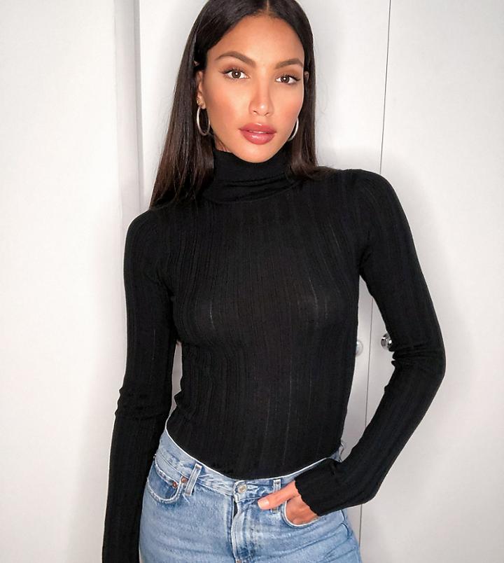 Asos Design Tall Ribbed Roll Neck Sweater-black