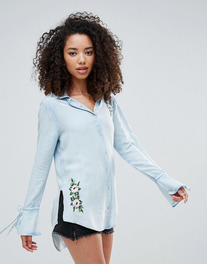 Influence Embroidered Chambray Shirt - Blue