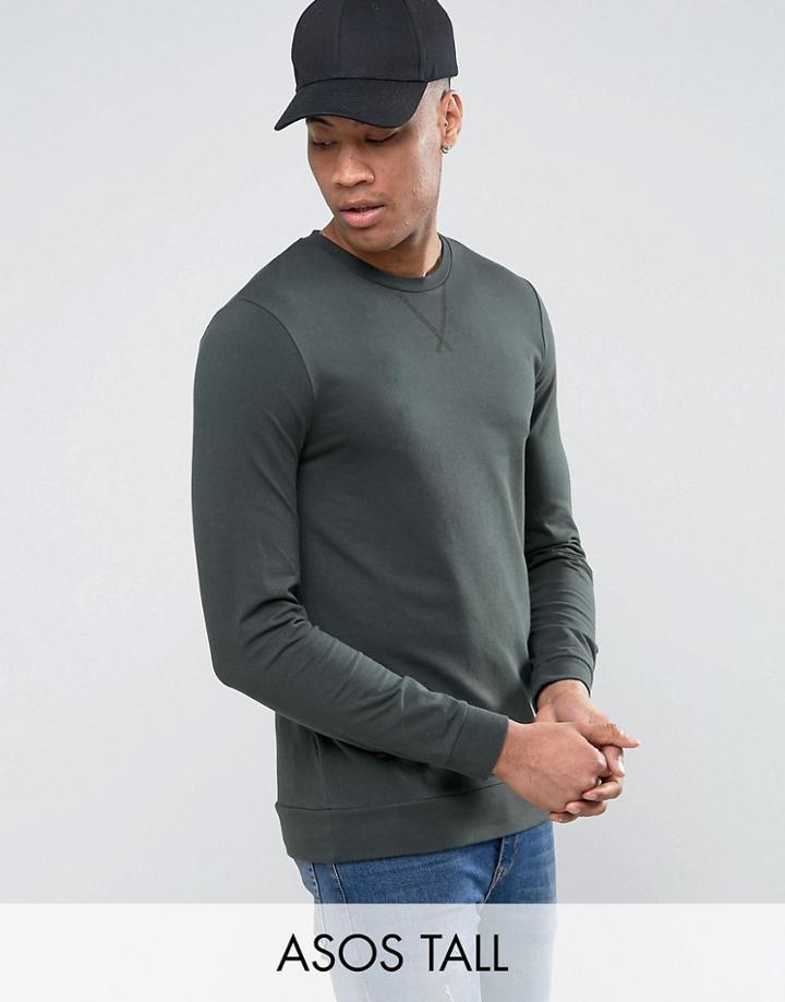 Asos Tall Lightweight Muscle Sweatshirt In Green - Green