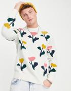 Only & Sons Sweater With Flowers In Beige-neutral