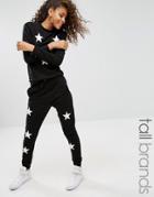 Daisy Street Tall Holidays Applique Star Joggers - Black