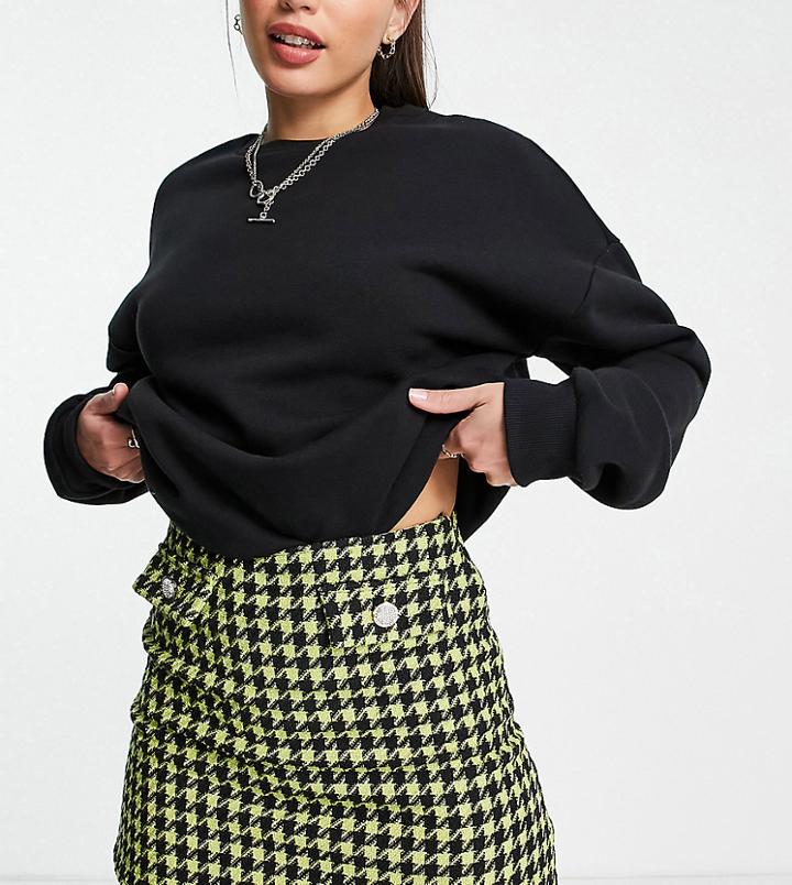 Asos Design Tall Boucle Micro Mini Skirt In Lime Houndstooth Print-multi