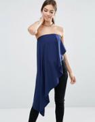 Lavish Alice Bandeau Asymmetric Drape Crop Top - Navy