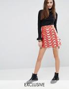 Reclaimed Vintage Raw Hem Mini Skirt In Brocade - Red