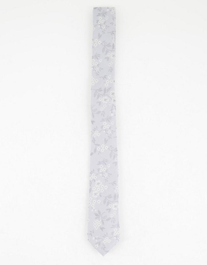 Asos Design Slim Tie In Silver Floral