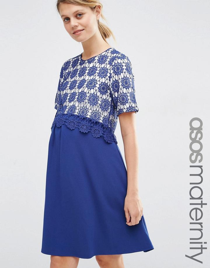 Asos Maternity Lace Double Layer A-line Dress - Navy