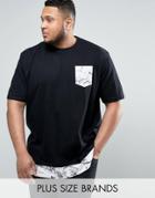 Jacamo Plus Longline T-shirt With Marble Pocket And Trim In Black - Black