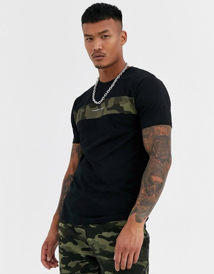 Good For Nothing Muscle Fit T-shirt In Black With Camo Panel