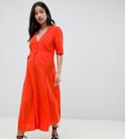 Asos Design Maternity Midi Skater Dress With Pockets-red