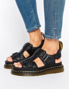 Dr Martens Hayden Grunge Black Leather T-bar Flat Sandals - Black