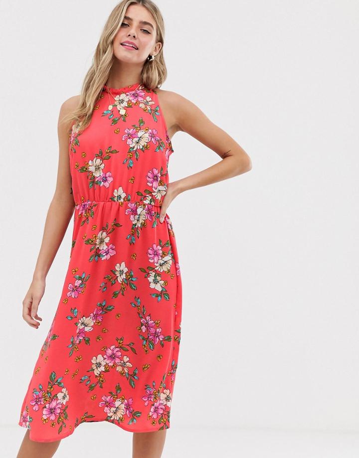 Jdy Floral High Neck Midi Dress - Multi