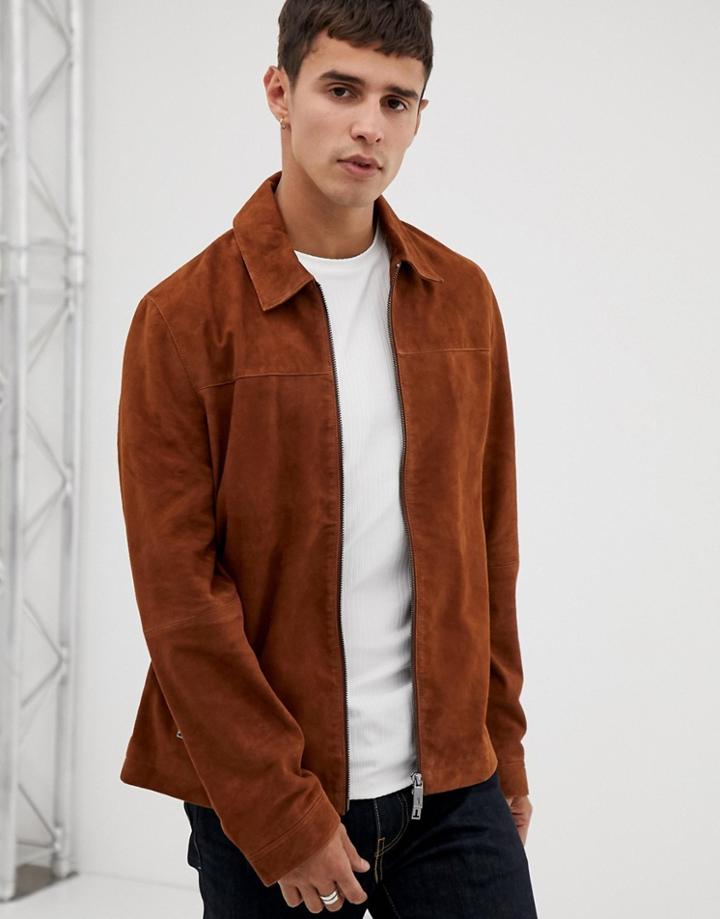 Ted Baker Suede Jacket In Brown