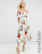 Asos Petite Bardot Prom Dress In Floral Print - Multi