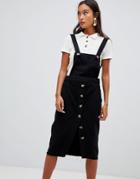 Bershka Overall Dress With Button Details In Black - Blue
