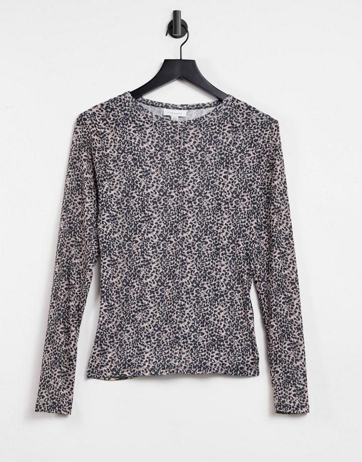 Topshop Animal Print Mesh Top In Blush Pink