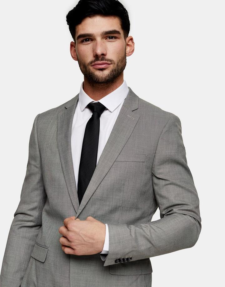 Topman Skinny Single Breasted Suit Jacket In Gray-grey