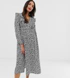 Glamorous Bloom Long Sleeve Midi Dress With Ruffle Detail In Ditsy Floral-black