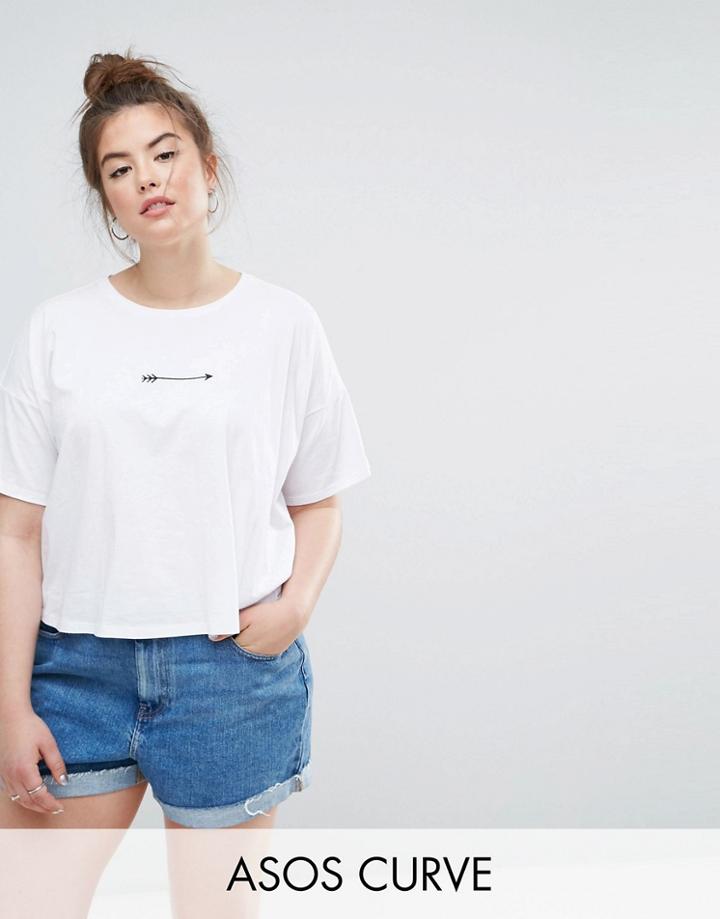 Asos Curve T-shirt With Inky Tattoo Print - White
