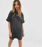 Asos Design Petite T-shirt Dress With Rolled Sleeves And Wash-black