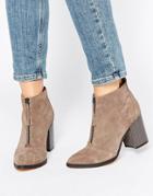 Office Ally Zip Front Suede Heeled Ankle Boots - Gray