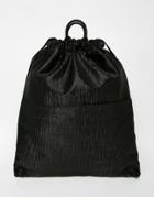 Asos Drawstring Backpack In Black Textured Nylon - Black