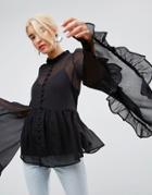 Asos Kimono Sleeve Blouse In Chiffon - Black