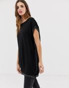 Qed London Tunic Top With Embellished Detail - Black