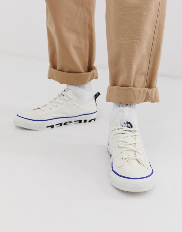 Diesel Logo Canvas Sneakers In White