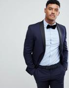 River Island Skinny Fit Tuxedo Jacket In Navy And Black