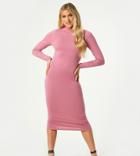 Outrageous Fortune Exclusive High Neck Long Sleeve Midi Dress In Dusty Rose-pink