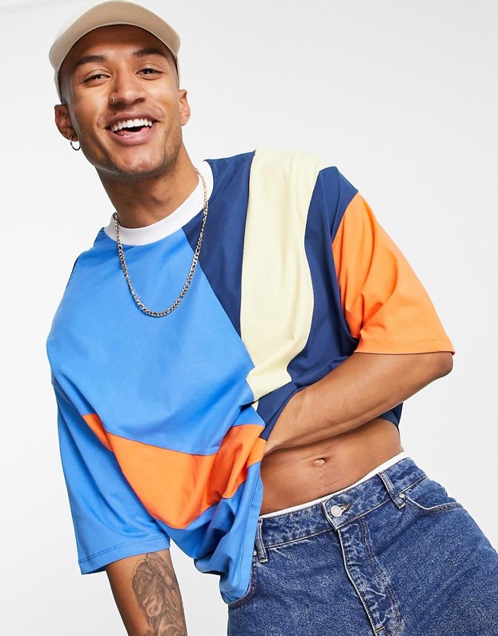 Asos Design Oversized T-shirt In Retro Color Block-multi