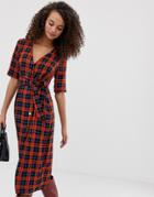 Miss Selfridge Wrap Dress In Check - Multi