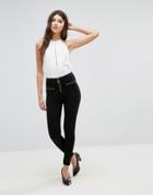 Asos Skinny Ponte Pants With Ring Zip Pull - Black