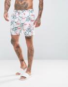 Asos Swim Shorts With Tropical Floral Print In Mid Length - White