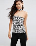 Asos Top With Choker Detail In Animal Print - Mu1