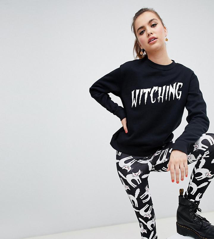 Monki Halloween Cat Print Leggings In Black - Black