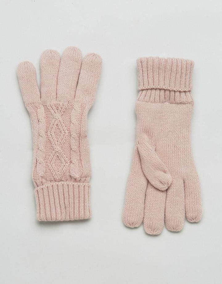 Stitch & Pieces Knitted Cable Gloves In Blush Pink - Pink