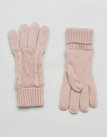 Stitch & Pieces Knitted Cable Gloves In Blush Pink - Pink