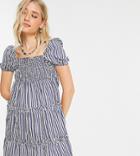 Influence Tall Tiered Mini Dress In Stripe-blues