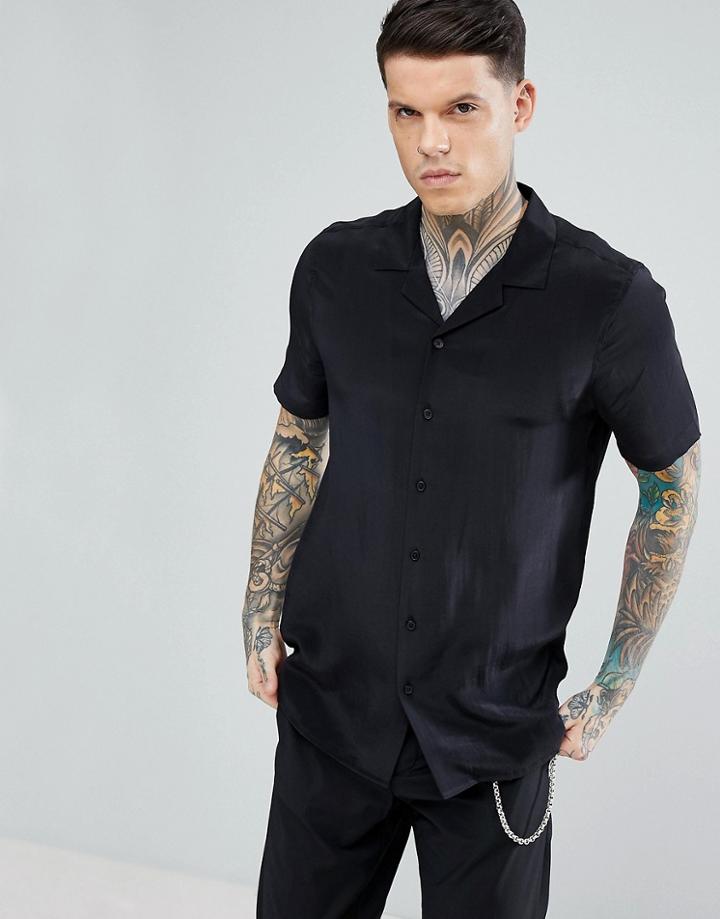 Asos Regular Fit Silk Revere Shirt - Black