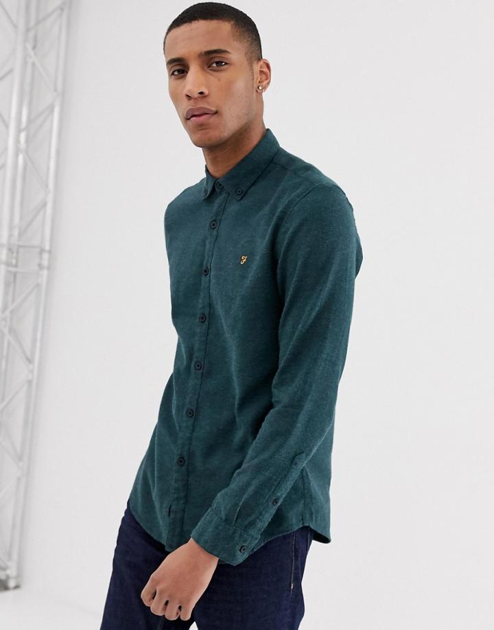 Farah Kreo Brushed Cotton Slim Fit Shirt In Green