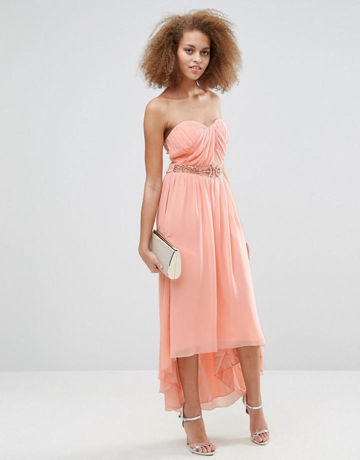 Little Mistress Pleated Bandeau Maxi Dress - Pink