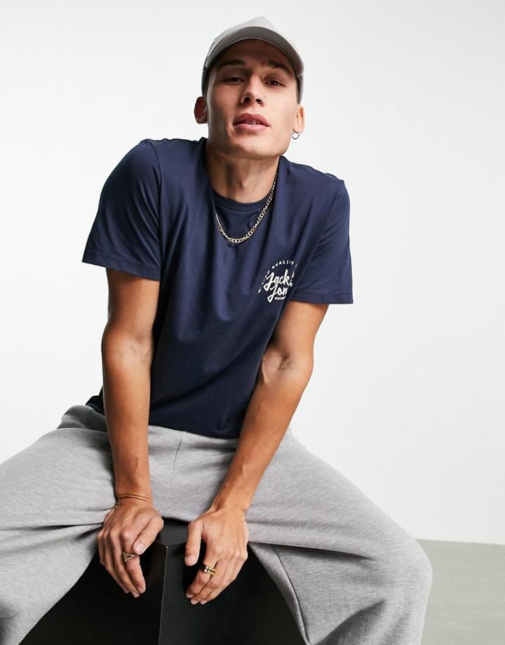 Jack & Jones Originals T-shirt With Round Logo In Navy