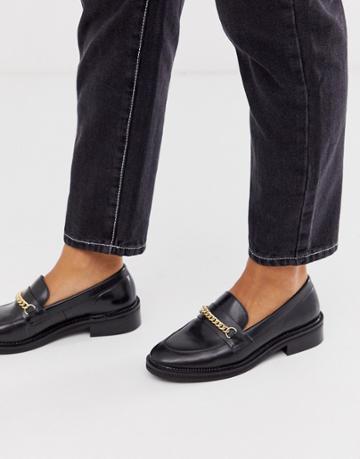 Asos Design Mixture Leather Chain Loafers In Black