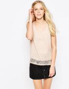 Vila Mella Lace Trim Sleeveless Top In Tan - Vila Mella Lace Trim