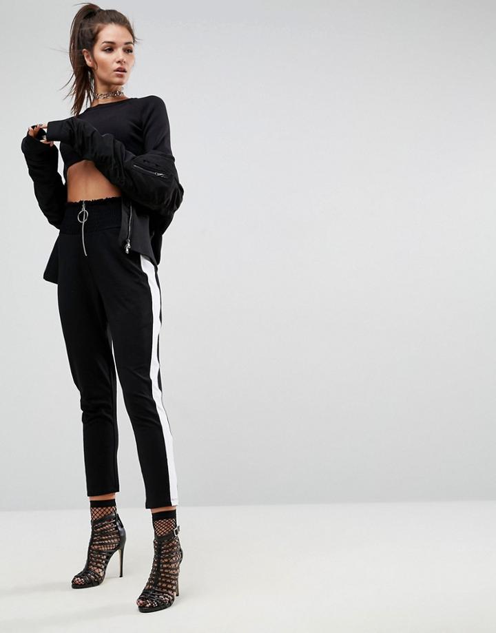 Asos Peg Pants With Shirred Waistband - Black