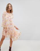 Vero Moda Floral Asymetric Dress With Ruffle Hem - Multi